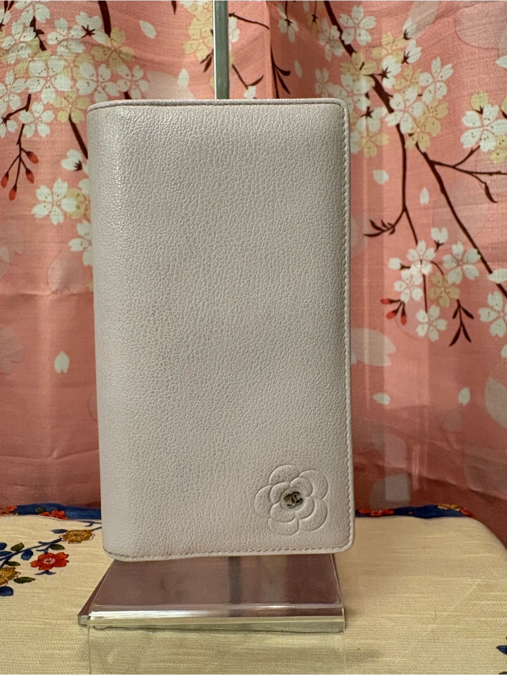Chanel Camellia Continental Vertical Bi-Fold Wallet Pale Pink Silver Hardware